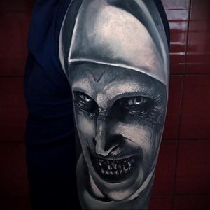Тату Монашка в стиле хоррор 16.02.2020 №1047 -nun tattoo- tattoo-photo.ru