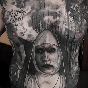Тату Монашка в стиле хоррор 16.02.2020 №1041 -nun tattoo- tattoo-photo.ru