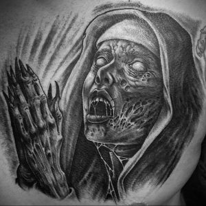 Тату Монашка в стиле хоррор 16.02.2020 №1077 -nun tattoo- tattoo-photo.ru