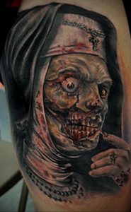 Тату Монашка в стиле хоррор 16.02.2020 №1130 -nun tattoo- tattoo-photo.ru