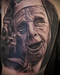 Тату Монашка в стиле хоррор 16.02.2020 №1133 -nun tattoo- tattoo-photo.ru