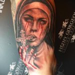 Тату Монашка в стиле хоррор 16.02.2020 №1141 -nun tattoo- tattoo-photo.ru