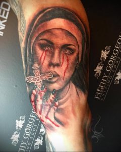 Тату Монашка в стиле хоррор 16.02.2020 №1141 -nun tattoo- tattoo-photo.ru