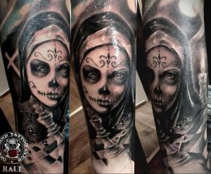 Тату Монашка в стиле чикано 16.02.2020 №1003 -tattoo nun chicano- tattoo-photo.ru