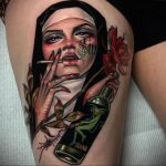 Тату Монашка курит 16.02.2020 №1002 -tattoo nun smoking- tattoo-photo.ru