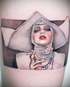 Тату Монашка с сигаретой 16.02.2020 №1005 -tattoo nun with a cigarette- tattoo-photo.ru