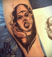 Тату Монашка с сигаретой 16.02.2020 №1007 -tattoo nun with a cigarette- tattoo-photo.ru
