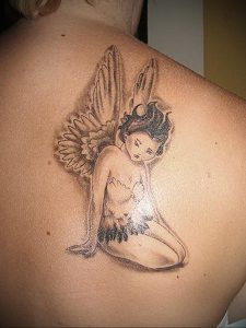 Фото тату ангел на лопатке 09.03.2020 №010 -tattoo on the shoulder- tattoo-photo.ru