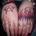 Фото знак анархии тату 24.03.2020 №043 -tattoo anarchy- tattoo-photo.ru