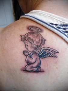Фото тату ангел на лопатке 09.03.2020 №009 -tattoo on the shoulder- tattoo-photo.ru