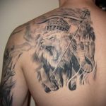 Фото тату на лопатке Лев 09.03.2020 №003 -tattoo on the shoulder- tattoo-photo.ru