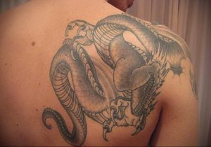 Фото тату на лопатке дракон 09.03.2020 №032 -tattoo on the shoulder- tattoo-photo.ru