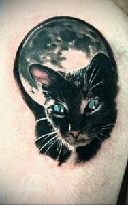 Фото тату с кошкой на лопатке 09.03.2020 №003 -tattoo on the shoulder- tattoo-photo.ru