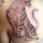 Фото тату с тигром на лопатке 09.03.2020 №017 -tattoo on the shoulder- tattoo-photo.ru