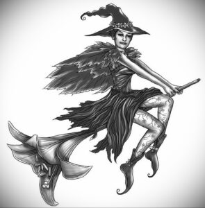 Фото эскиза для тату ведьма 28.01.2021 №0064 - witch tattoo sketch - tattoo-photo.ru