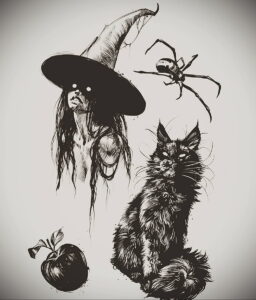 Фото эскиза для тату ведьма 28.01.2021 №0041 - witch tattoo sketch - tattoo-photo.ru