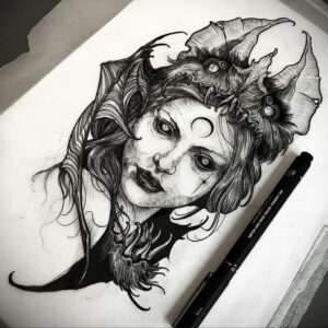 Фото эскиза для тату ведьма 28.01.2021 №0046 - witch tattoo sketch - tattoo-photo.ru