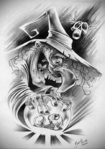 Фото эскиза для тату ведьма 28.01.2021 №0062 - witch tattoo sketch - tattoo-photo.ru
