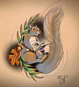 Фото пример рисунка тату белка 18,10,2021 - №0192 - squirrel tattoo - tattoo-photo.ru