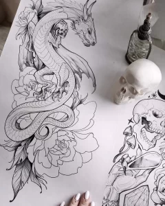 Эскизы тату дракон 28,10,2021 - №0021 - dragon tattoo sketch - tattoo-photo.ru