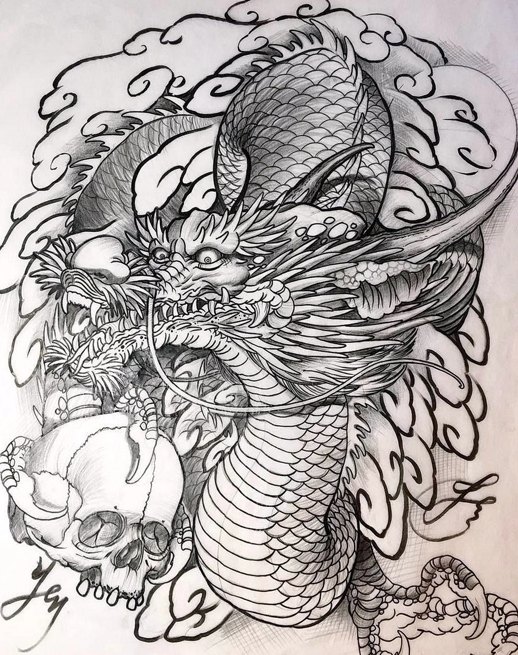 Эскизы тату дракон 28,10,2021 - № 0217 - dragon tattoo sketch - tattoo-phot...