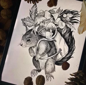 Фото пример рисунка тату белка 18,10,2021 - №0303 - squirrel tattoo - tattoo-photo.ru