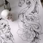Эскизы тату дракон 28,10,2021 - №0119 - dragon tattoo sketch - tattoo-photo.ru