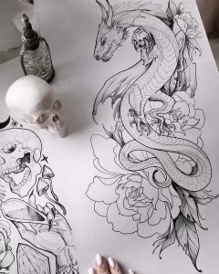Эскизы тату дракон 28,10,2021 - №0119 - dragon tattoo sketch - tattoo-photo.ru