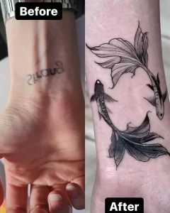 Фото тату золотая рыбка 07,12,2021 - №038 - goldfish tattoo - tattoo-photo.ru