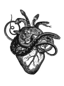 Фото тату змея сердце 02.01.22 №0001 - tattoo heart - tattoo-photo.ru