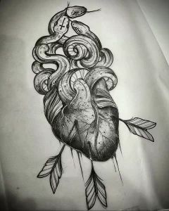 Фото тату змея сердце 02.01.22 №0012 - tattoo heart - tattoo-photo.ru