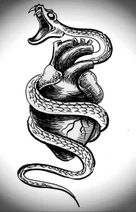 Фото тату змея сердце 02.01.22 №0015 - tattoo heart - tattoo-photo.ru