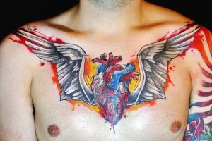 Фото тату сердце на груди 02.01.22 №0002 - tattoo heart - tattoo-photo.ru