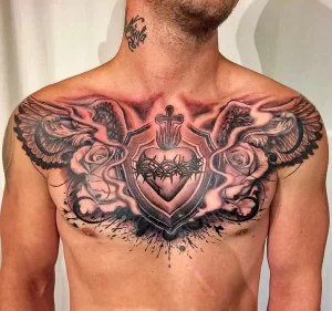Фото тату сердце на груди 02.01.22 №0027 - tattoo heart - tattoo-photo.ru