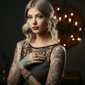 A beautiful woman with large, beautiful tattoos presenting an FAQ about custom wedding rings 1_3