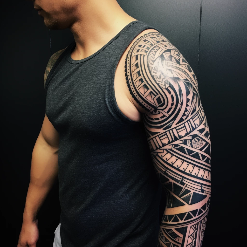 A man with a bold tribal tattoo on his bicep exhibit a de ded bbc dba _1 tattoo-photo.ru 002