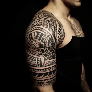 A man with a bold tribal tattoo on his bicep exhibit a de ded bbc dba _1_2_3 tattoo-photo.ru 004