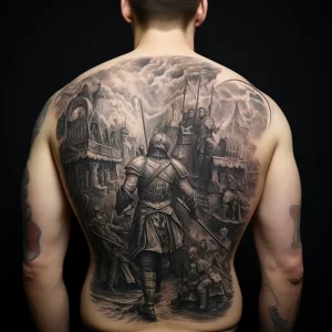 A man with a detailed tattoo of a historic battle sc fd ddfa ad bee _1 tattoo-photo.ru 009