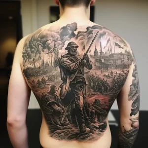 A man with a detailed tattoo of a historic battle sc fd ddfa ad bee _1_2 tattoo-photo.ru 010