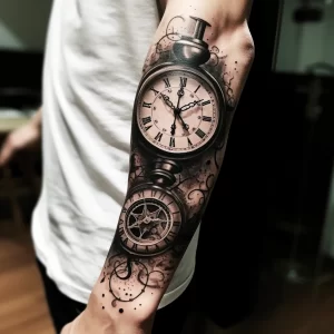 A man with a forearm tattoo of a vintage clock symbo cd db acb aeaecbcb _1 tattoo-photo.ru 013