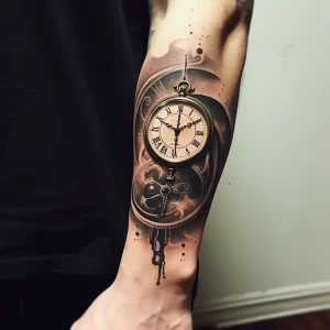 A man with a forearm tattoo of a vintage clock symbo cd db acb aeaecbcb _1_2 tattoo-photo.ru 014