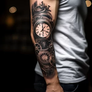 A man with a forearm tattoo of a vintage clock symbo cd db acb aeaecbcb _1_2_3 tattoo-photo.ru 015