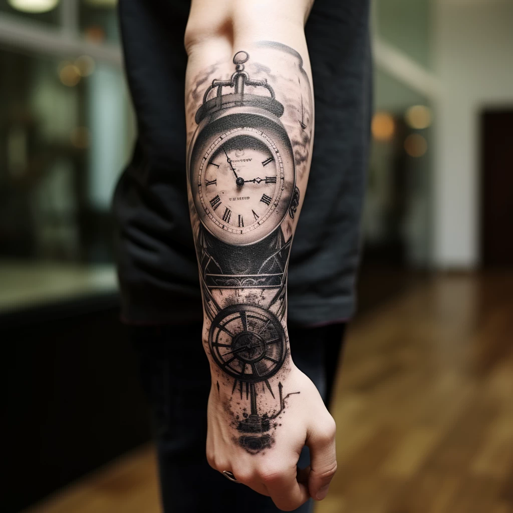 A man with a forearm tattoo of a vintage clock symbo cd db acb aeaecbcb tattoo-photo.ru 012