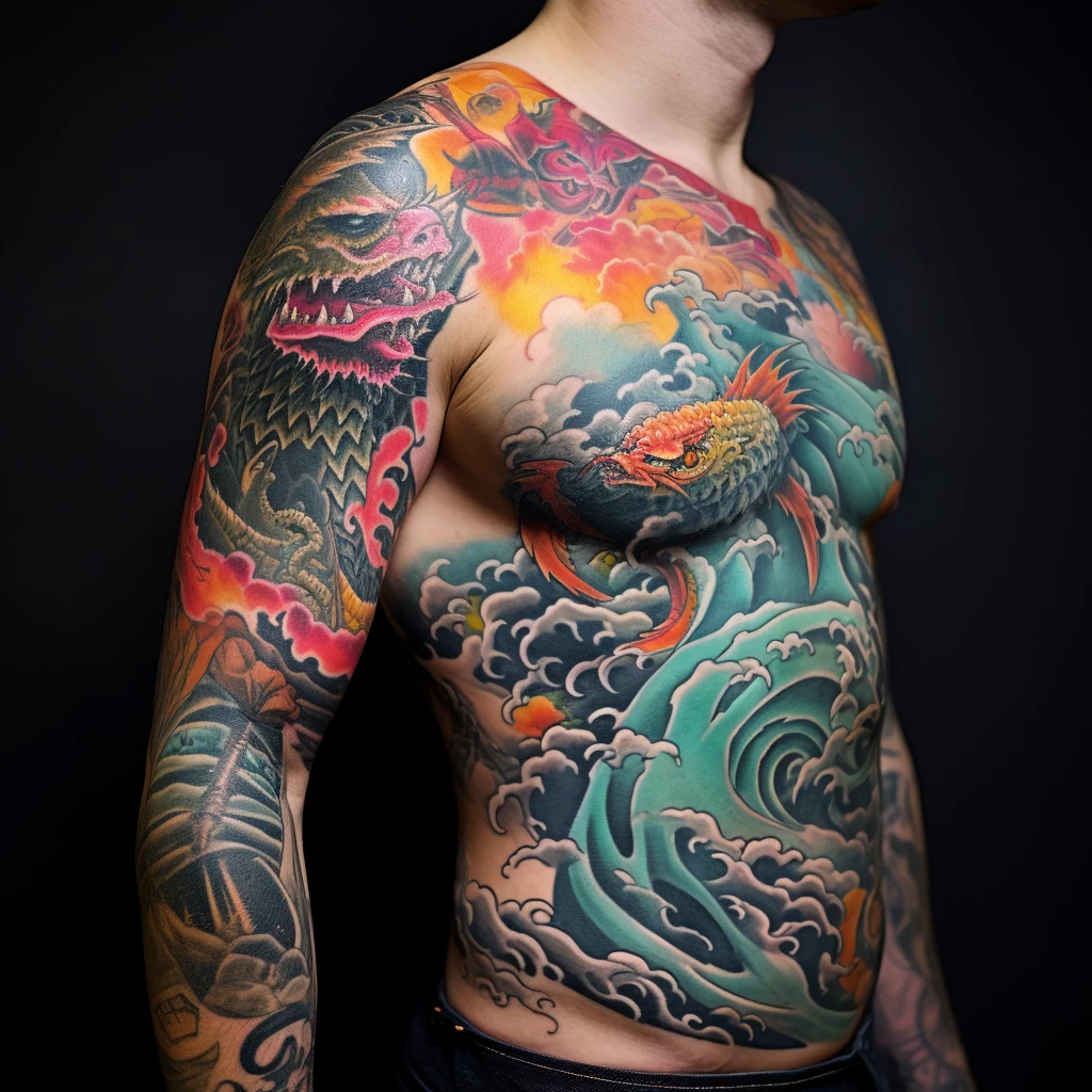 A man with a full sleeve of vibrant mythological cre f fca a ddeacc _1 tattoo-photo.ru 017