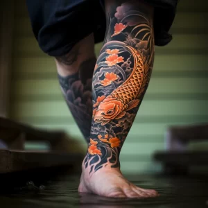 A man with a tattoo of a koi fish swimming upstream ebd ac b cddc _1 tattoo-photo.ru 030