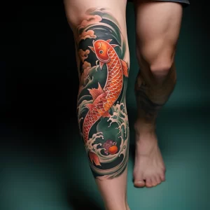 A man with a tattoo of a koi fish swimming upstream ebd ac b cddc _1_2 tattoo-photo.ru 031