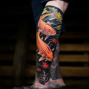 A man with a tattoo of a koi fish swimming upstream ebd ac b cddc tattoo-photo.ru 029