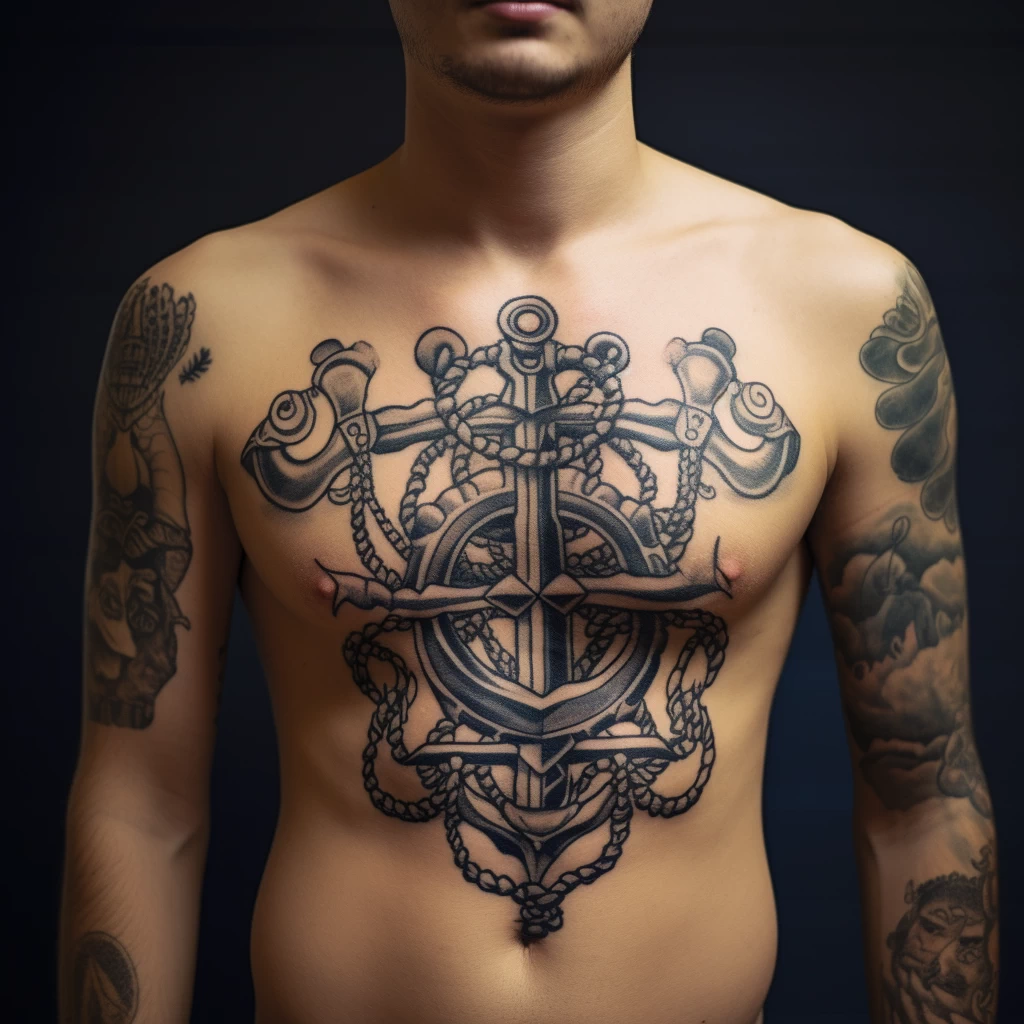 A man with a tattoo of a traditional sailors anchor aafac f e d tattoo-photo.ru 032
