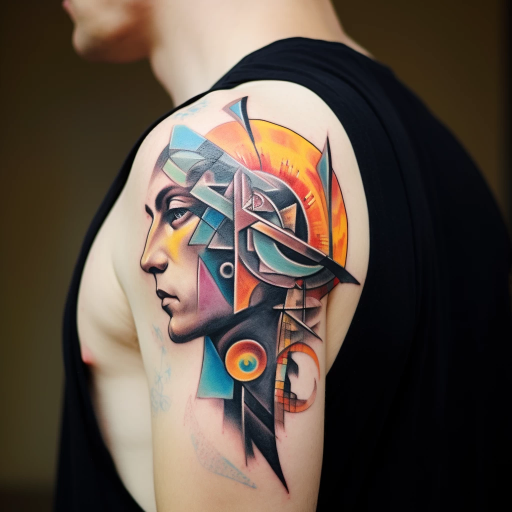 A man with an artistic abstract tattoo on his should eff debdac _1 tattoo-photo.ru 036