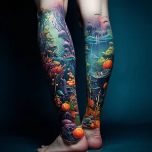 A person with a colorful leg tattoo of an underwater b ccc dceba _1 tattoo-photo.ru 039